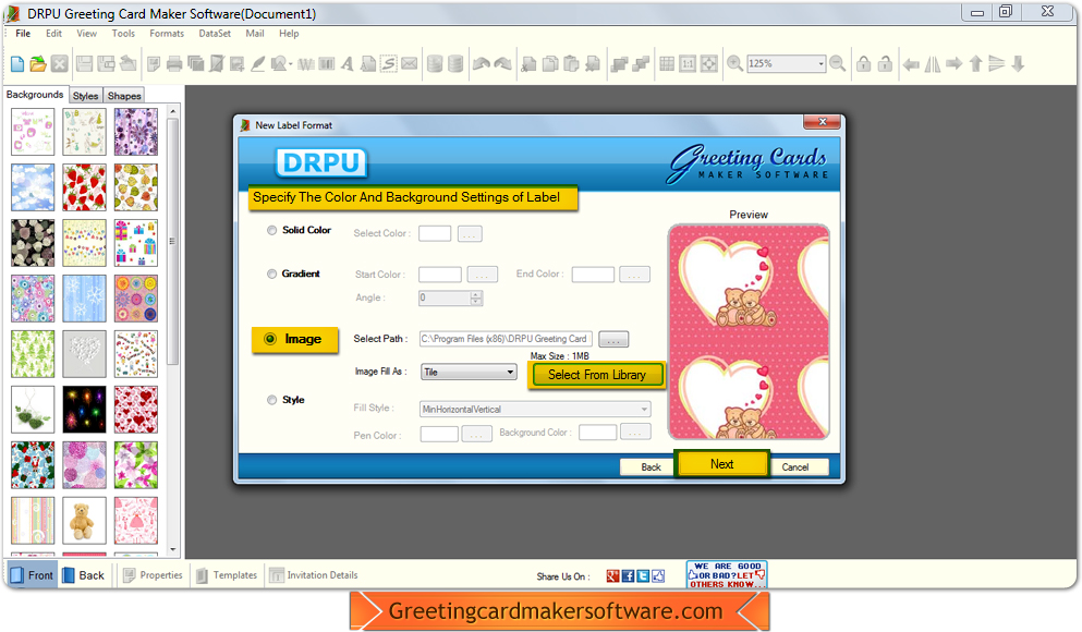 Greeting Card Maker background setting