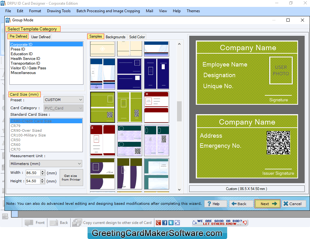 Select Template Category Select template category