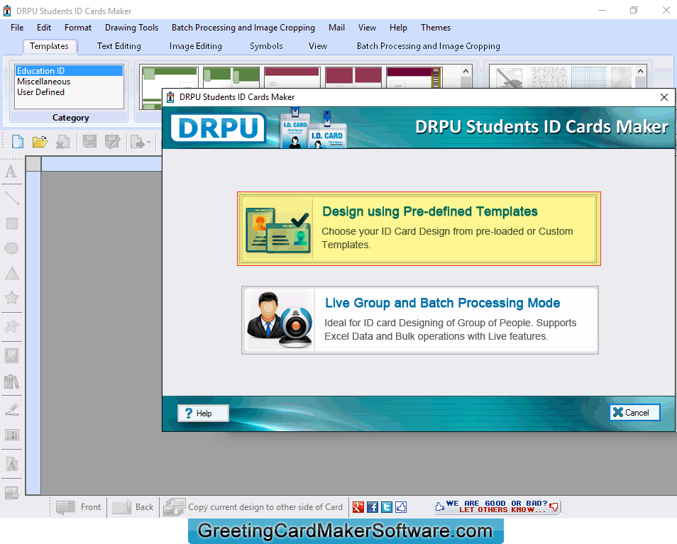 Design using Pre-defined Templates Student ID Cards Maker