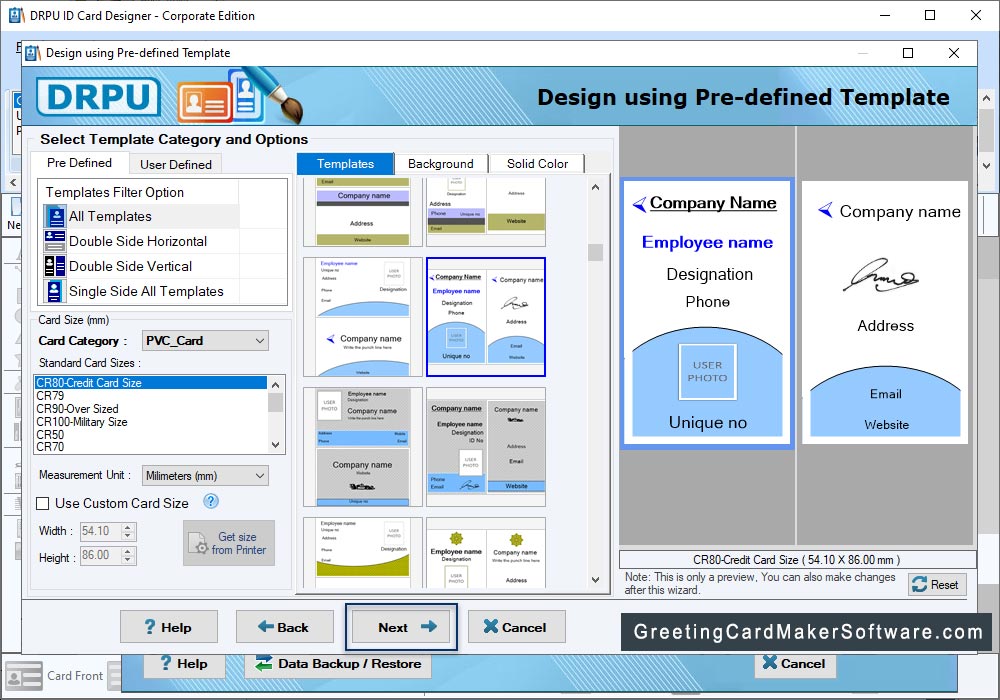 Select Template Category Select template category