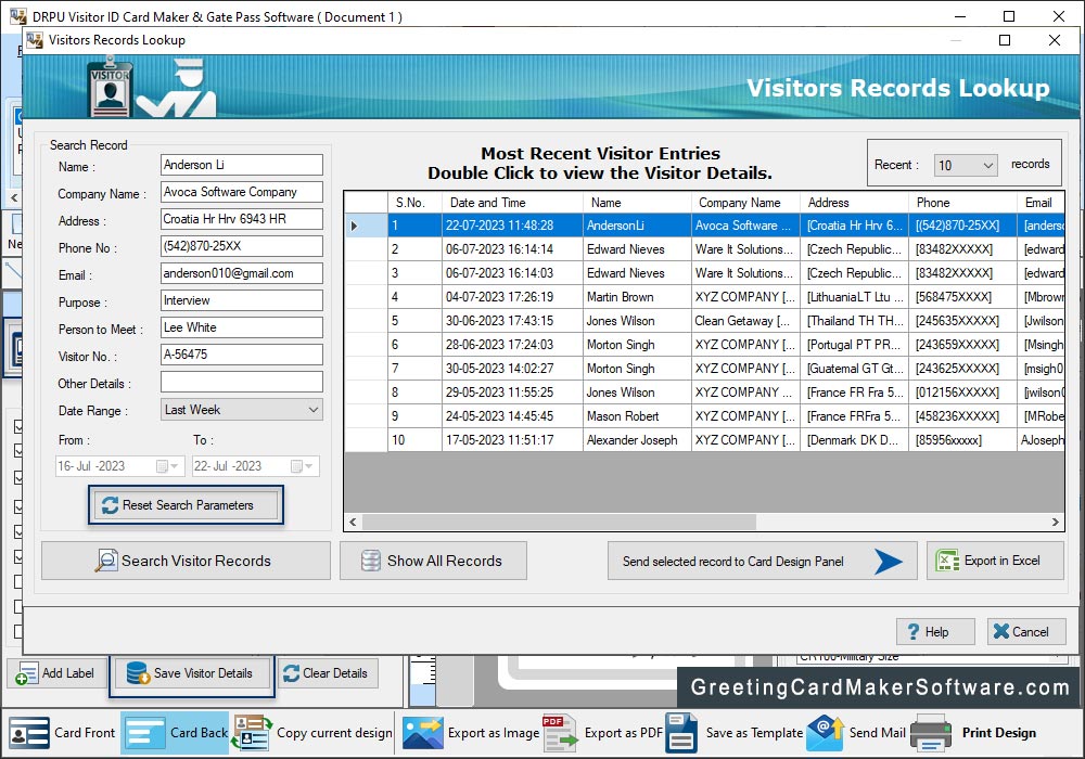 Visitors Records Lookup